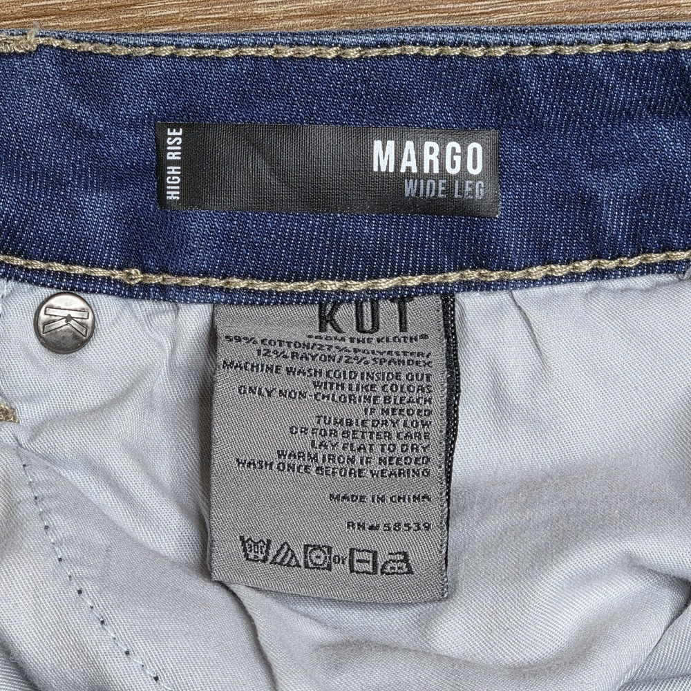 KUT from the Kloth Margo Wide Leg Jeans Women's 10 Blue Cuffed Pintuck High Rise - Picture 10 of 12